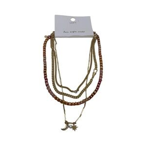 LOFT Gold and Red Multi-Strand Necklace